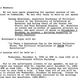 Announcements, 1982-11-22. ...