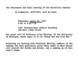Announcements, 1973-04-25. ...