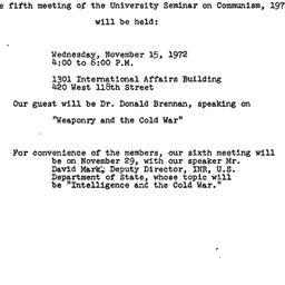 Announcements, 1972-11-15. ...