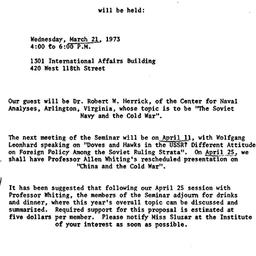 Announcements, 1973-03-21. ...