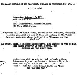 Announcements, 1973-02-07. ...