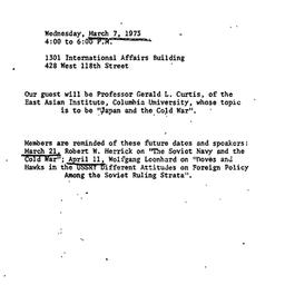 Announcements, 1973-03-07. ...