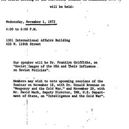 Announcements, 1972-11-01. ...