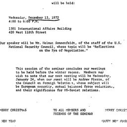 Announcements, 1972-12-13. ...