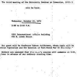 Announcements, 1972-10-18. ...