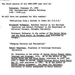 Announcements, 1985-02-05. ...