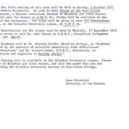 Announcements, 1973-10-01. ...