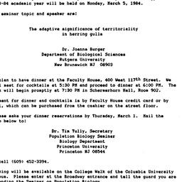 Announcements, 1984-03-05. ...