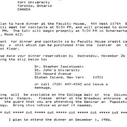 Announcements, 1986-12-01. ...