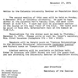 Announcements, 1971-11-17. ...