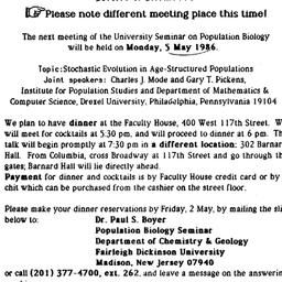 Announcements, 1986-05-05. ...