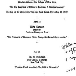 Schedules, Ethics in Busine...