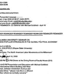 Announcements, 2000-04-06. ...