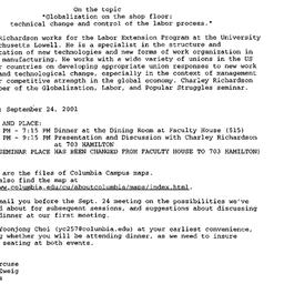 Announcements, 2001-09-05. ...