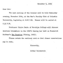 Announcements, 1963-11-06. ...