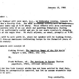 Announcements, 1966-01-10. ...