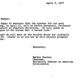 Announcements, 1977-03-05. ...
