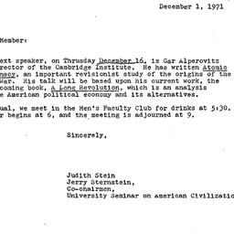 Announcements, 1971-12-01. ...
