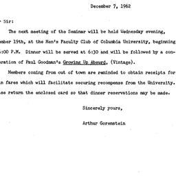 Announcements, 1962-12-07. ...