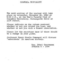 Announcements, 1960-11-16. ...