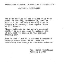 Announcements, 1960-12-13. ...