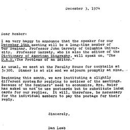 Announcements, 1974-12-03. ...