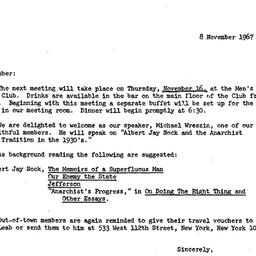 Announcements, 1967-11-08. ...