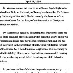 Minutes, 1994-04-21. Drugs ...