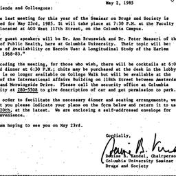 Announcements, 1985-05-02. ...