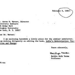 Correspondence, 1984-02-09....