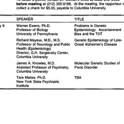Schedules, Genetic Epidemio...