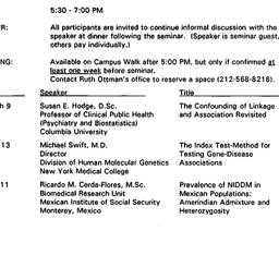 Schedules, Genetic Epidemio...