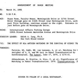 Announcements, 1985-03-14. ...