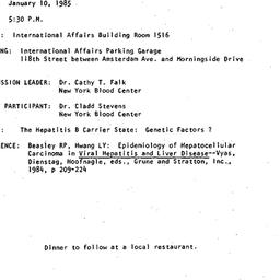 Announcements, 1985-01-10. ...