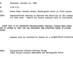 Announcements, 1984-10-11. ...