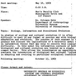 Announcements, 1969-05-12. ...