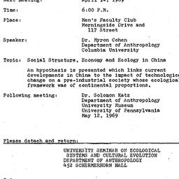 Announcements, 1969-04-14. ...