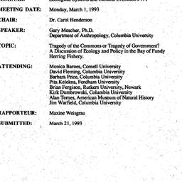 Minutes, 1993-03-01. Ecolog...