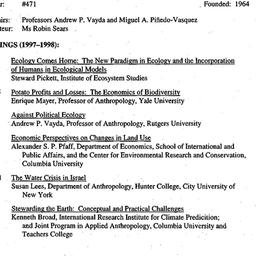 Schedules, Ecology and Cult...