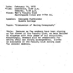 Announcements, 1972-02-14. ...