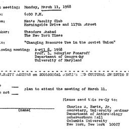 Announcements, 1968-03-11. ...
