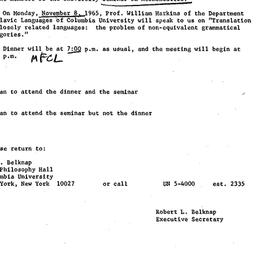Announcements, 1965-10-29. ...