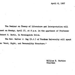 Announcements, 1967-04-06. ...
