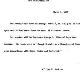 Announcements, 1967-03-01. ...