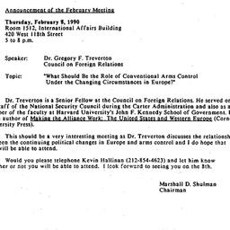 Announcements, 1990-01-10. ...
