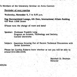 Announcements, 1983-10-07. ...
