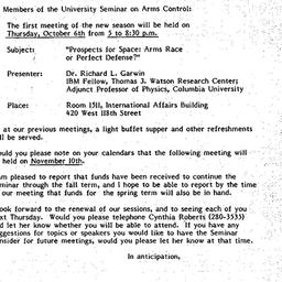 Announcements, 1983-09-22. ...