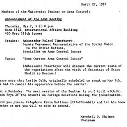 Announcements, 1987-03-27. ...