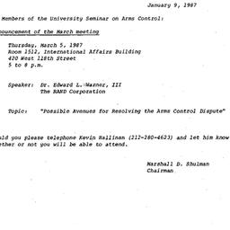 Minutes, 1987-01-09. Arms C...