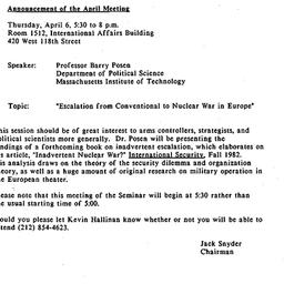Announcements, 1989-03-14. ...